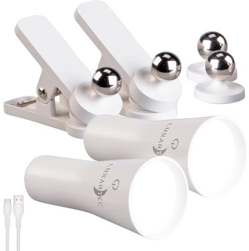 Lunartec Schrankleuchte: 2er-Set 3in1-Akku-Wand-, Klemm- und Taschenlampe, mit 3 Modi, weiß (Leselampe Bett Klemmleuchte, Innenraumbeleuchtung, Klemmlampe Batterie)