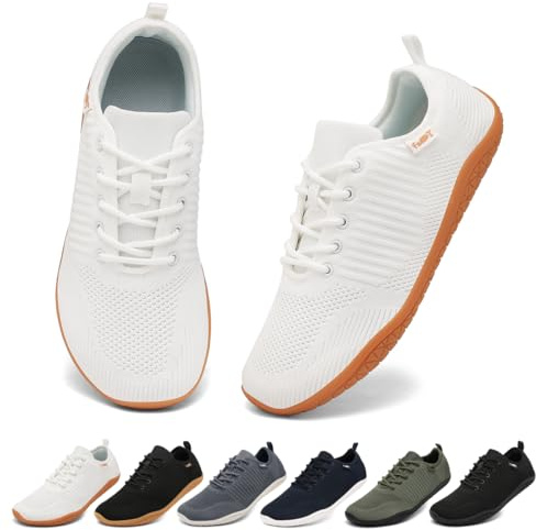 Geweo Barefoot Femme Homme Chaussures de Minimalist Embout Large Sneaker Respirant Chaussures de Course Randonnée Blanc 39