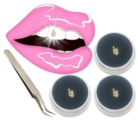 ZZDT 18K Gold Tooth Gems Shell Jewelry Tooth Beauty Decoration, 3 Pcs Snake Gems, Paint-on Film, Tooth Whitener