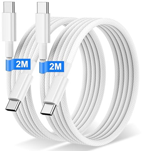 USB C to USB C Charger Cable 2M 2Pack, 60W Nylon Braided USB C to C Cable Original Fast Charge Type C Data Cable for Apple iPhone 16 15 Pro Plus Pro Max, Samsung Galaxy S24 S23, iPad Pro, MacBook Air