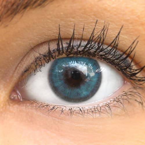 GLAMLENS Lenti a contatto colorate blu (Lugo Blue) - con porta lenti a contatto - grigio naturali in silicone idrogel - 2 pezzi - DIA 14,00 - senza correzione 0.00 diottrie lente a contatto