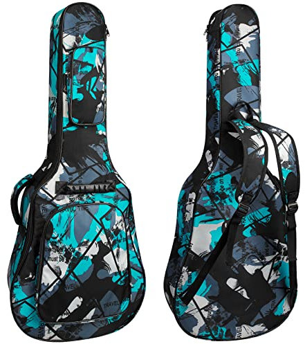 HOHIYO Gitarrentasche Full Size, 39 40 41inch Akustikgitarre Gig Bag, 15mm dick gepolstertes Gitarrenetui wasserdicht mit Zwei Taschen Verstellbarer Schultergurt, Halsschutzgurt
