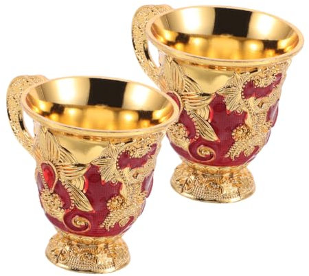 Amosfun 2 Pièces Tasse De Purification De L'eau Coupe En Relief Calice Royal Tasses à Vin Gobelet Calice Vintage Gobelet En Laiton Vintage Artisanat De Coupe De Calice Alliage De Zinc