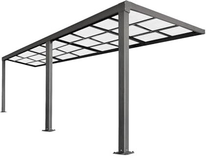 Vente-Unique - Pérgola adosada con Techo corredizo - 18 m² - Antracita - IZEDA