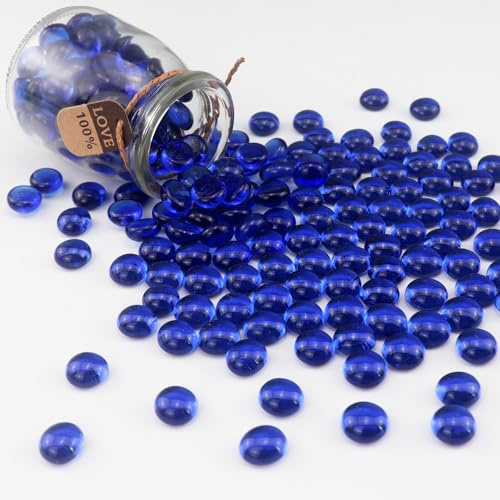 ginojex Perline di vetro da 1 kg, riempitivo per vasi, acquario, ghiaia, decorazione piatta, marmi di vetro, gemme, ciottoli, rocce, decorazione per la casa, artigianato artistico – blu cobalto