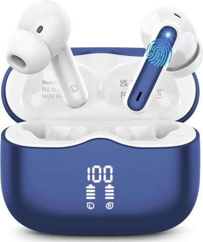 Cuffie Bluetooth, Auricolari Bluetooth 5.4 In Ear HiFi Stereo, 40 Ore Cuffie Wireless con 4 Mics ENC Cancellazione Rumore, LED USB-C, IP7 Impermeabili Cuffiette Senza Fili per iOS Android, Blu Reale