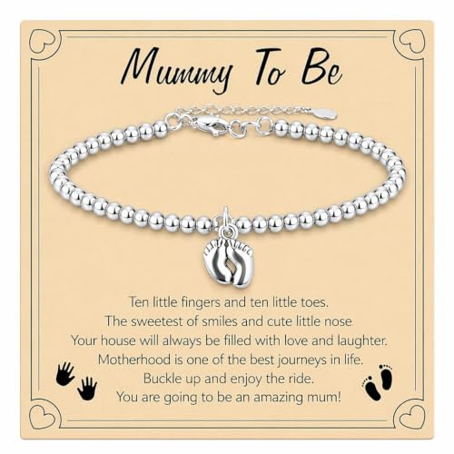 ALLGAYER Mummy to Be Bracelet Gift Baby Feet Charm Wish Bracelets with Card | mummy to be gift, baby feet charm wish bracelet 2-pack, alloy metal chain card, baby shower registry presents