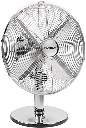 Bestron Mobiler Tischventilator Ø 35cm, Design Ventilator mit 3 Geschwindigkeitsstufen & 75° Oszillation-Funktion, Höhe: 35 cm, 35W, DFT35CH, Farbe: Chrome, Chrom