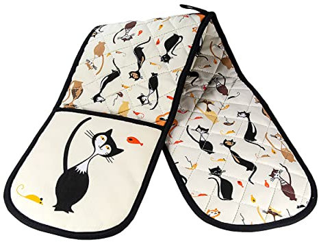 SPOTTED DOG GIFT COMPANY - Guanto doppio da forno con motivo gatti neri - resistente al calore - idee regalo per donna e cuochi