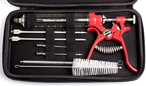Iniettore di carne in acciaio inox, kit per uso esterno, siringhe alimentari e 4 aghi per marinate, per barbecue, grill, affumicatore, siringa, strumento professionale per barbecue