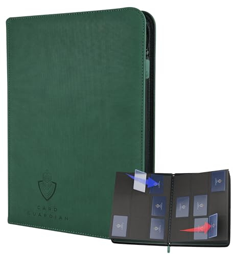 Card Guardian 9 Pocket Card Binder with Zipper – Holds 360 Cards, Side Loading Trading Card Binder for TCG & Football, Premium Card Collection (Green)