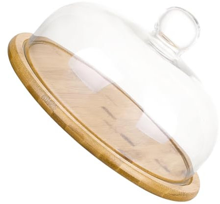UPKOCH Plateau en Bambou avec Couvercle en Verre - Présentoir À Gâteaux Pâtisseries Et Snacks - Diamètre 26 Cm Parfait pour Réceptions Et Décorations De Maison