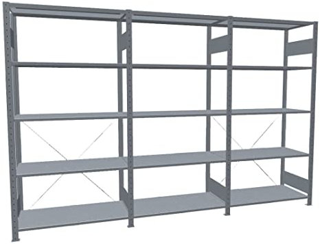 SCHULTE Lagertechnik Grund- Anbauregal, Stecksystem-Set, Fachbodenregal MULTIplus 200x300x50 cm (HxBxT) 14 Fachböden, verzinkt