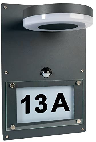 Grafner 2in1 Edelstahl Wandlampe mit beleuchteter Hausnummer und Bewegungsmelder, Dämmerungssensor, KEIN ROST – pulverbeschichtet, schwarz, Hausnummernleuchte Wandleuchte anthrazit