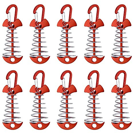 Morobor Deckanker-Heringe, winddichte Aluminiumlegierung, Fischgräten-Zeltheringe mit Federschnalle, tragbarer Windseilanker für Outdoor-Camping, 10 Stück