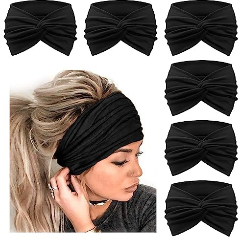DRESHOW 6 Pack Wide Headbands for Women Extra Large Turban Headband Boho Head Wrap Elastic Hairbands Hair Twisted Knot Hair Accessories