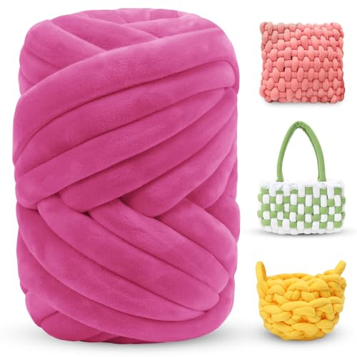 LEREATI Thick Chunky Yarn for Arm Knitting Jumbo Tube Yarn Soft Chunky Knit Blanket Yarn, Velvet Yarn for Crocheting Handbags Hand Knitting Pet Bed Rugs Pillows Crafts (500g, Rose Red)