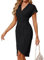 JASAMBAC Women's Batwing Flutter Sleeve Bodycon Wrap Dress - Midi Work Dresses, Business, Office, Wedding Guest, Summer - Black