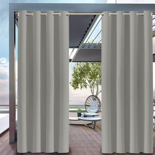 Hiseng Cortina de Exterior Impermeable, Cortinas de Exterior para Terraza Cortina Exterior con Ojales Resistente al Sol 1 Pieza Cortinas Opacas Termicas Exterior (132x213cm,Gris Claro)