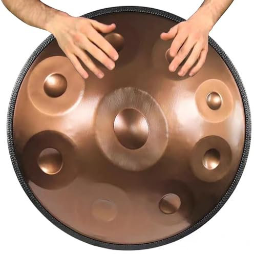 WHOOLEFUN 9 Noten 22 Zoll 440 Hz Stahltrommel, Handpan-Trommelinstrument D Kurd-Moll, Anfänger, Meditation, Yoga, Mit Weicher Hand-Pan-Tasche, Für Professionelle Audioproduktion