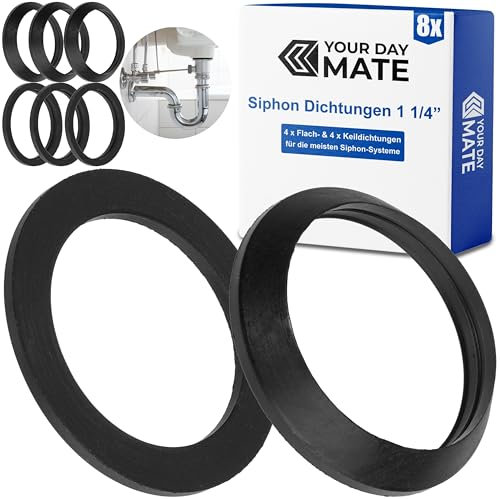 Set di guarnizioni per sifoni da 1 ¼, 4 guarnizioni a cuneo, 4 guarnizioni piatte, in gomma, nere, per bagno, cucina, lavabo Guarnizione, anelli di tenuta per scarico da 1 1/4 di pollice