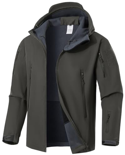 WINKEEY Giacca da Uomo Giacca Softshell con Cappuccio Autunno Invernale Giacca esterna impermeabile e antivento foderata in pile caldo