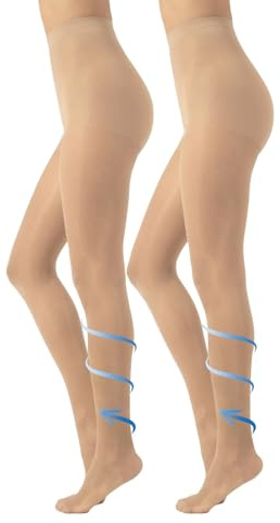 CALZITALY Medias de Descanso, Panty Compresión Fuerte Factor 10 mm/Hg | 70 DEN | Negro, Natural, Azúl | S, M, L, XL | Calcetería Italiana (4XL, 2 X Natural)