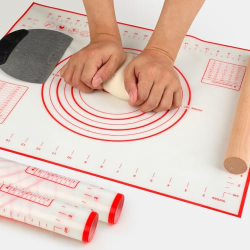 Tappetino da Forno in Silicone Antiaderente,Stuoia Pasticceria Antiscivolo,Tappetino per pasticceria in silicone con Misure,Riutilizzabile Stuoia di Fondente,per Pizza,Macaron (Rosso, 50×40cm)