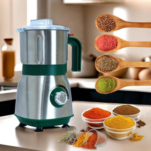 Grinder for Kitchen, Spice Grinder Electric Dry Comes With 3 Removable Stainless Steel Blades, 500w Suitable For Grinding Spices, Herbs, Coffee Beans, Grains, Nuts (Green)