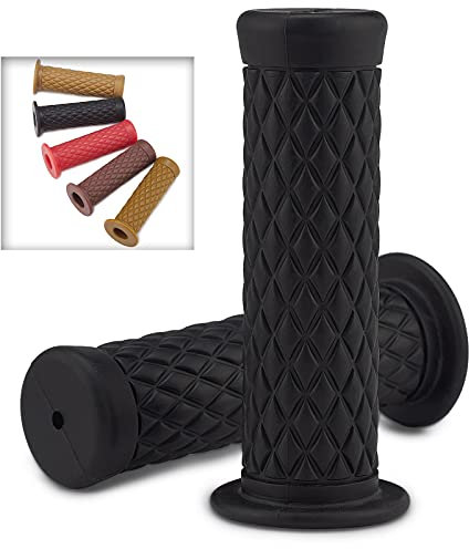 DKMOTORK 0031 Motorcycle Motorbike Handlebar Grips for 7/8 Handlebars 22mm/24mm Non Slip Universal (Black)
