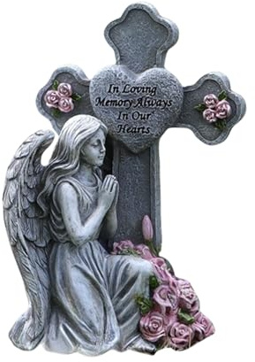 JIEBWCHA Estatuas de Ángel para Jardín,Figuras de Ángel en Oración con Luz Solar - Decoración De Resina para Cementerio Y Tumbas En Navidad Y Semana Santa