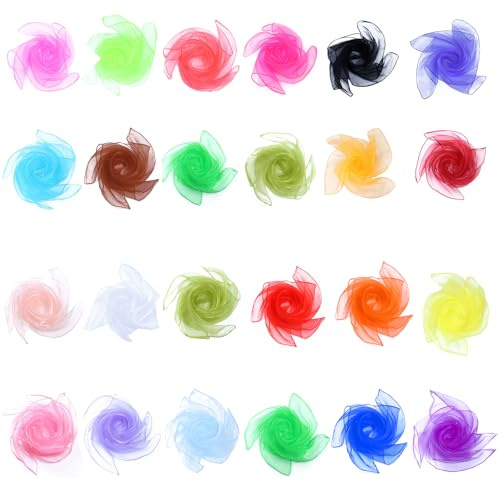 GOWTX Pañuelos de gasa para bailar, espectáculo infantil, sensorial - 24 pañuelos de seda para bebé, 60 x 60 cm, pañuelos de malabares cuadrados, pañuelos de seda de 24 colores para niños, lienzos