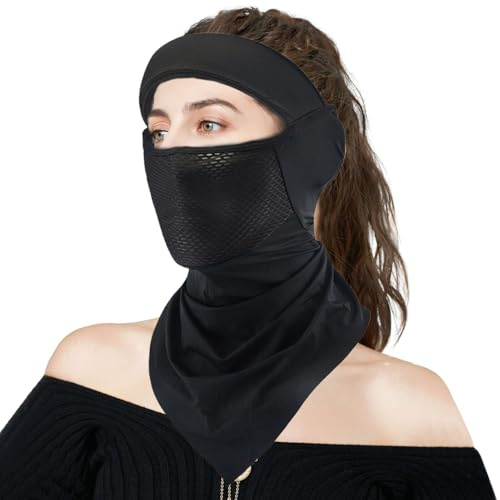 Nybhyjka Solmask – solansiktsskydd utomhus UV-skydd, UPF 50 kylande bandana scarf skyddande skydd för män kvinnor utomhussport camping cykling vandring semester, Svart, Refer to description
