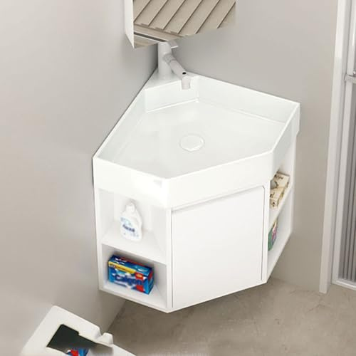 Corner Bathroom Sink with Vanity WallMounted Ceramic Washbasin Set with Faucet & Drain Compact 51cm/20.1in Guest WC Furniture for Small Spaces
