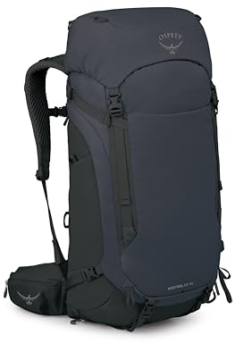Osprey Kestrel LT 45L Men's Backpacking Backpack - Lightweight Hiking & Camping Bag with Waterproof Raincover, Black