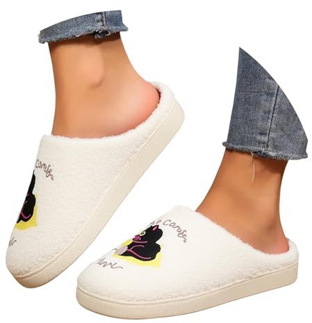 YKPAVV Calcetines de mujer Zapatos sin cordones lindo gato lunar cálido invierno zapatillas de algodón para hombres y mujeres para interiores zapatos de mujer invierno 38, beige, 38 EU