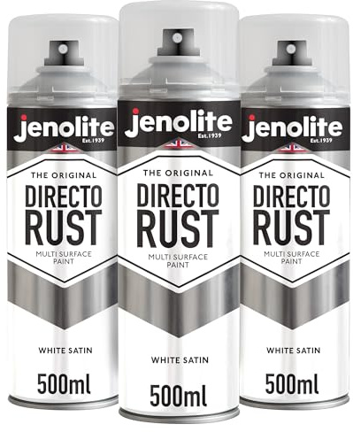 JENOLITE Directorust Spray Paint White Satin 3 x 500ml Direct To Rust | Direct To Rust Spray Paint For Metal, All-In-One Multi Surface Paint for Metal, Wood, Plastic, Ceramic - RAL 7016