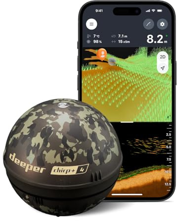 Deeper CHIRP+ 4 AI-styrd Kastbar Fiskfinnare med GPS – Bärbar Sonar för Båt, Is & Strandfiske, 2D/3D Kartläggning via App