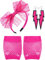 80's Serre-Tête en Dentelle Boucles d'oreilles au Néon Gants Résille sans Doigts pour 80's Partie (Rose Rouge)