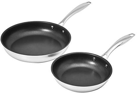Amazon Basics 2-Piece Non-Stick Stainless Steel Fry Pan Set, Oven Safe, Induction Compatible, Stay-Cool Handles, 10-Inch and 8-Inch