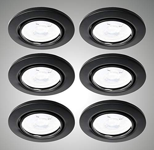 Trango Set di 6 LED ad incasso in tondo nero 6729-065MCOB, luce da incasso per bagno faretti a soffitto & da incasso, lampada incl. modulo LED 6x 5 Watt ultra piatto solo 3 cm di profondità