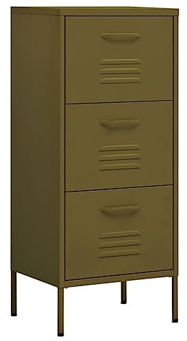 vidaXL Lagerschrank Sideboard Kommode Anrichte Stahlschrank Schrank Beistellschrank Mehrzweckschrank Bücherschrank Standschrank Olivgrün 42,5x35x101,5cm Stahl