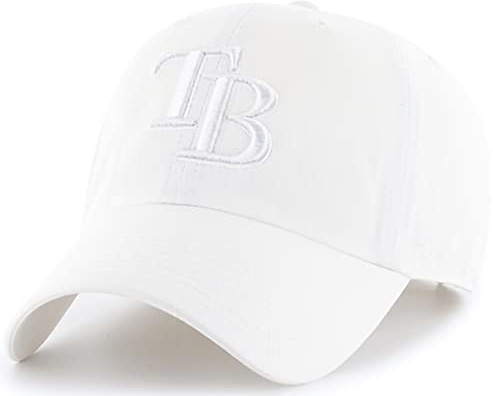 47 Brand MLB White White Primary Logo Clean Up Adjustable Baseball Cap Hat, Adult One Size Fits All, Tampa Bay Rays, One size