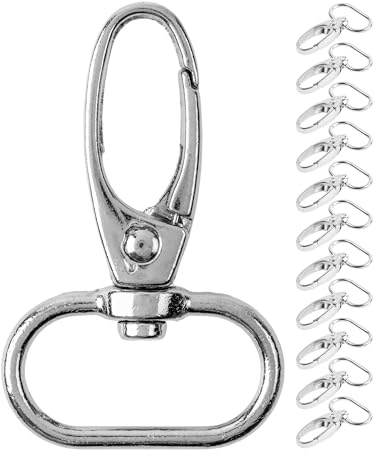 Moschettone con twist lock, 12 pezzi, anello a D da 20 mm con gancio a moschettone, moschettone da tasca anello ad occhiello girevole a 360°, fibbia per cintura in metallo con gancio per artigianato