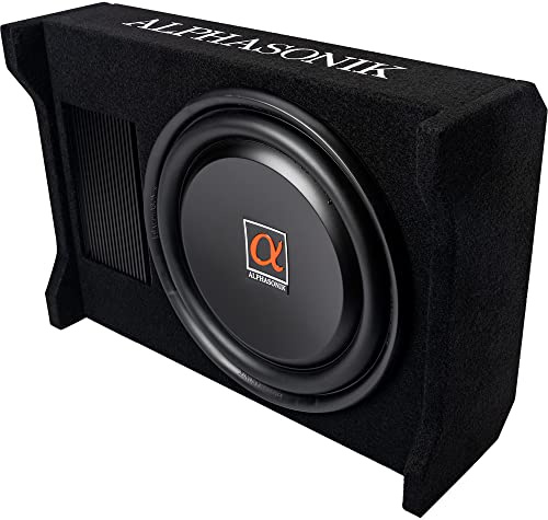 Alphasonik AS120A 12 1500 Watts with a Built-in Amplifier Down-Firing Shallow Mount Enclosed for Tight Spaces in Cars and Trucks, Slim Thin Loaded Subwoofer Air Tight Sealed Bass Enclosure