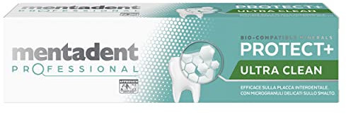 Mentadent Professional Dentifricio Protect+ Ultra Clean, Dentifricio Remineralizza e Rimuove la Placca Interdentale, con Minerali Bio-compatibili e Microgranuli Delicati sullo Smalto, 75 ml