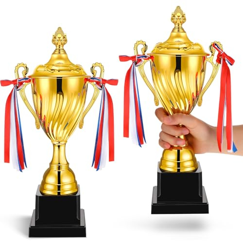Inbagi 2 Pcs Large Trophy Cup 14 Inch Gold Trophy Award Adult Winner Trophies Soccer Party Favors for Golf Sports Basketball League Team Tournaments Festival Party Game Favors
