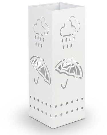 BEWBBAT Metal Umbrella Stand for Entryway, 6 x 6 x 17 Inch White Square Umbrella Organizer Bin, Free Standing Umbrella Holder,Walking Sticks, Home Office Decor