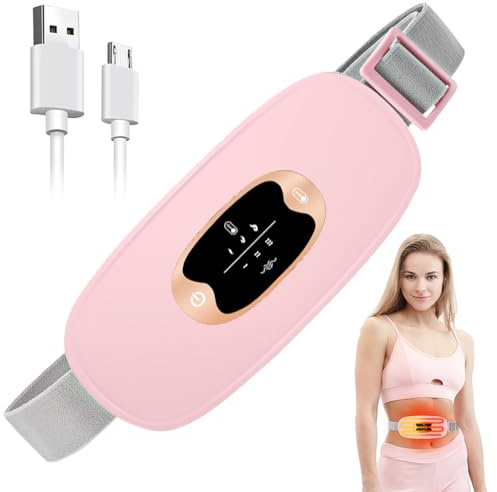Aoreun Cuscinetto Riscaldante Mestruale, Portatile Cintura Riscaldante Elettrica Con 3 Livelli di Calore e 3 Modalità di Massaggio, Per Dolori Mestruali Crampi Ventre Lombare(Rosa)