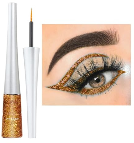 Glitter Eyeliner Flüssig Gold Metallic Eyeliner Glitzer Langanhaltend Pigmentiert Wasserfest Glitter Eye Liner Schminken Glitzer Augen Make up Glitter Liquid Eyeliner Gold（ #7）